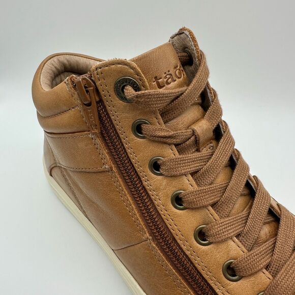 Taos Footwear Winner High Top Sneakers Leather Side Zip Caramel 8.5 - Picture 4 of 9